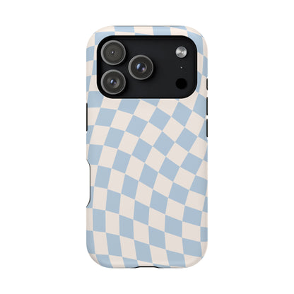 Blue & Beige Wavy Checkered iPhone Case