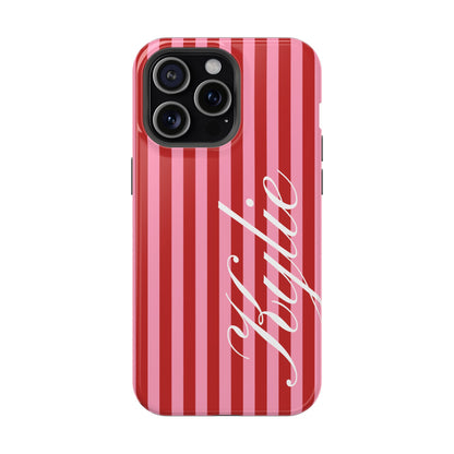 Personalized Cherry Blush Stripes iPhone Case