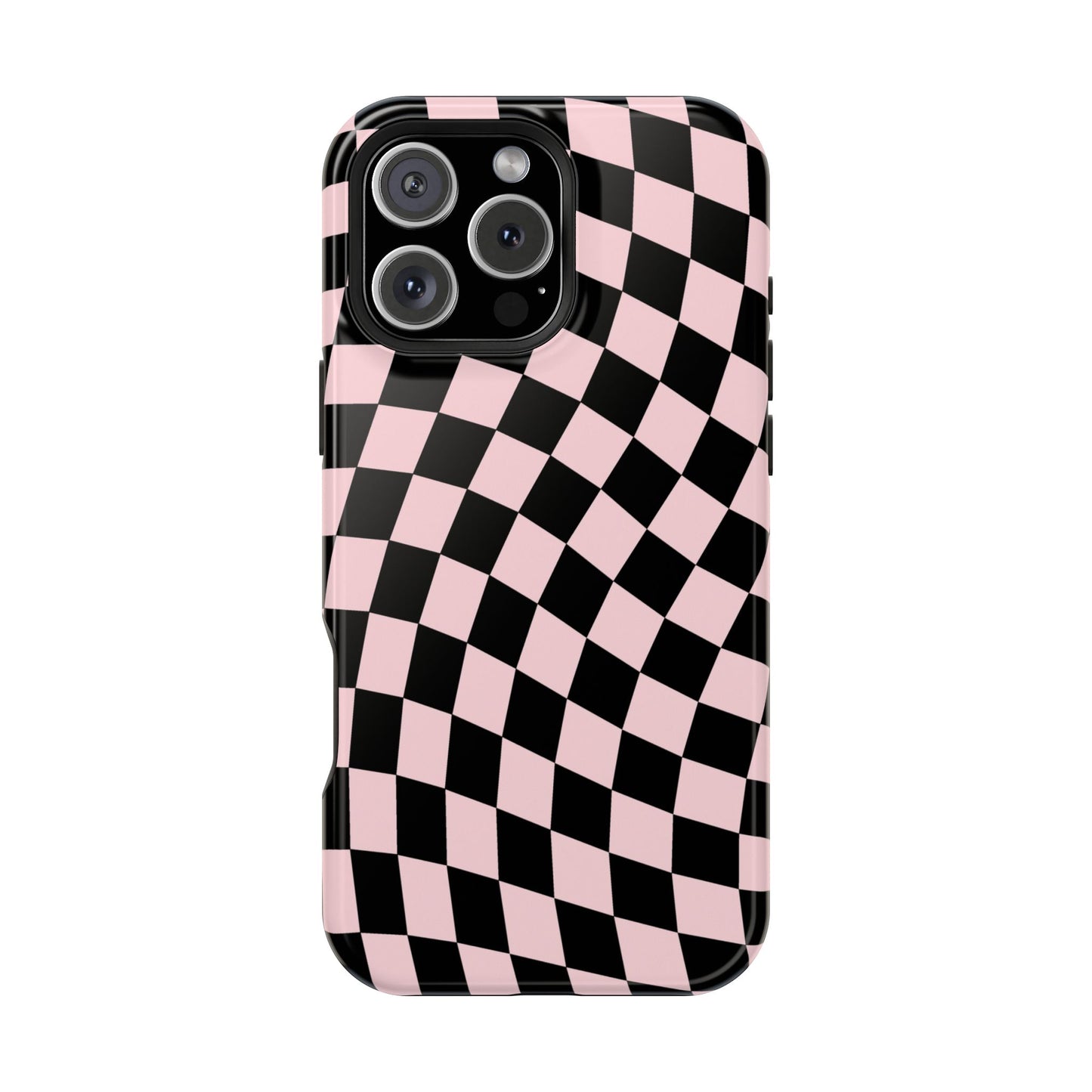 Pink & Black Wavy Checkered iPhone Case