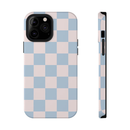 Light Pink & Blue Checkered iPhone Case