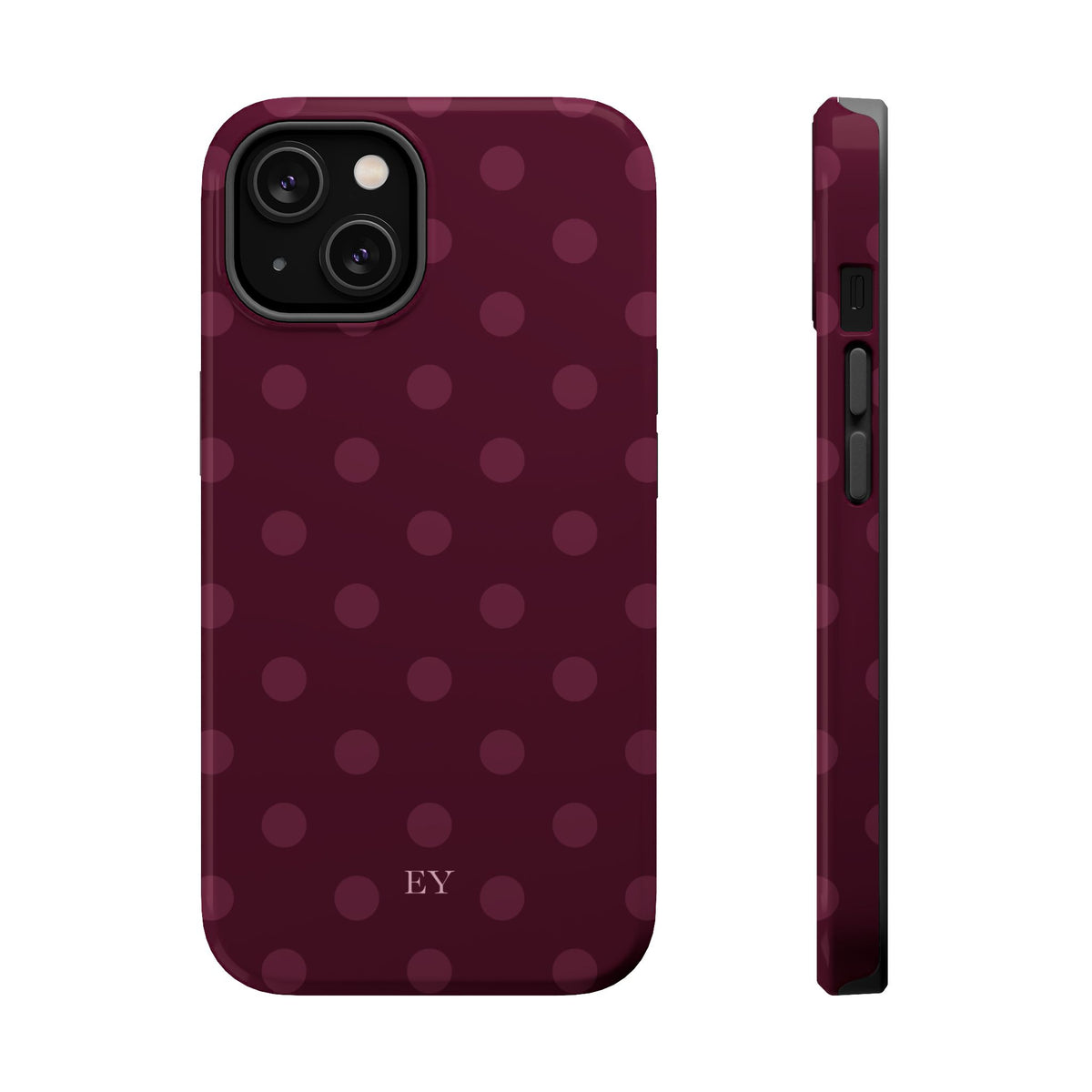 Custom Initials Plum Polka Dots iPhone Case