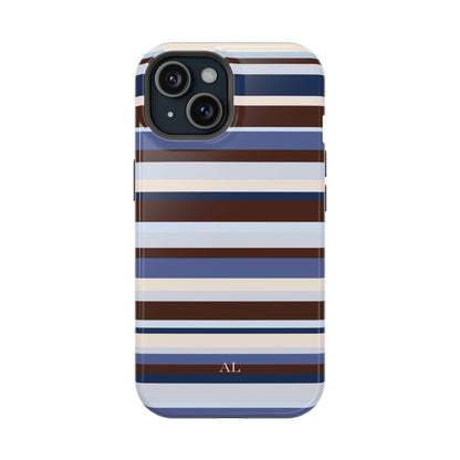 Custom Initials Blueberry Mocha Stripes iPhone Case