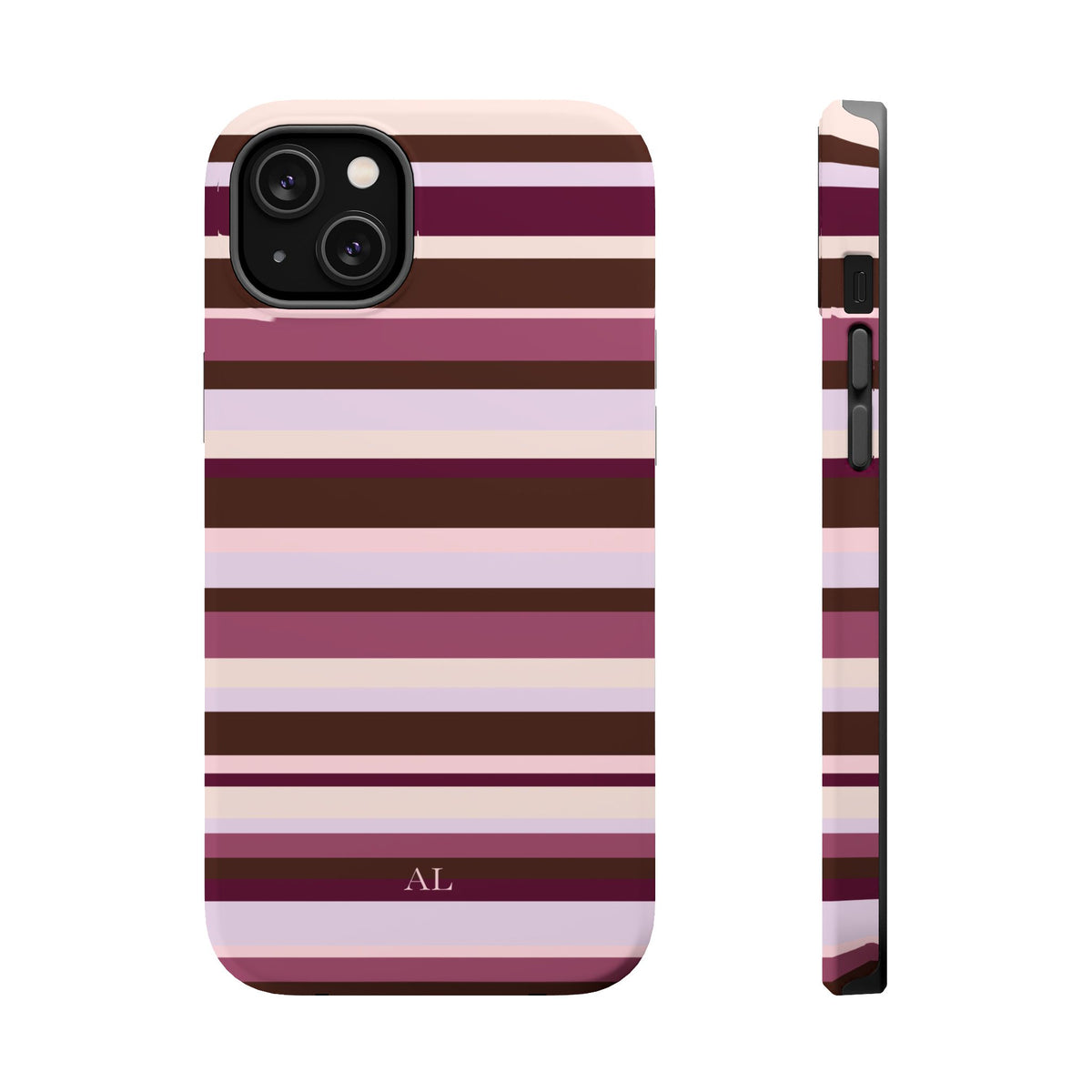 Custom Initials Berry Mocha Stripes iPhone Case