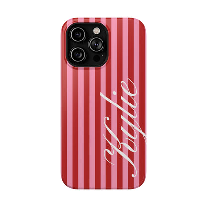 Personalized Cherry Blush Stripes iPhone Case