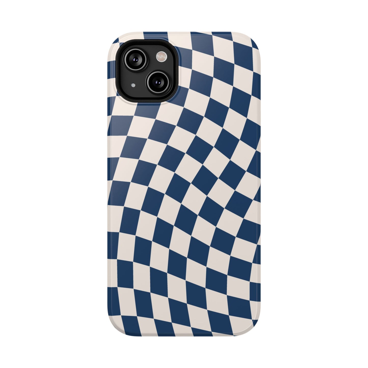 Navy & Beige Wavy Checkered iPhone Case