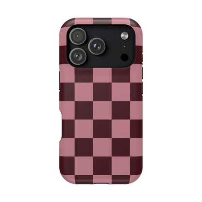 Burgundy & Pink Checkered iPhone Case