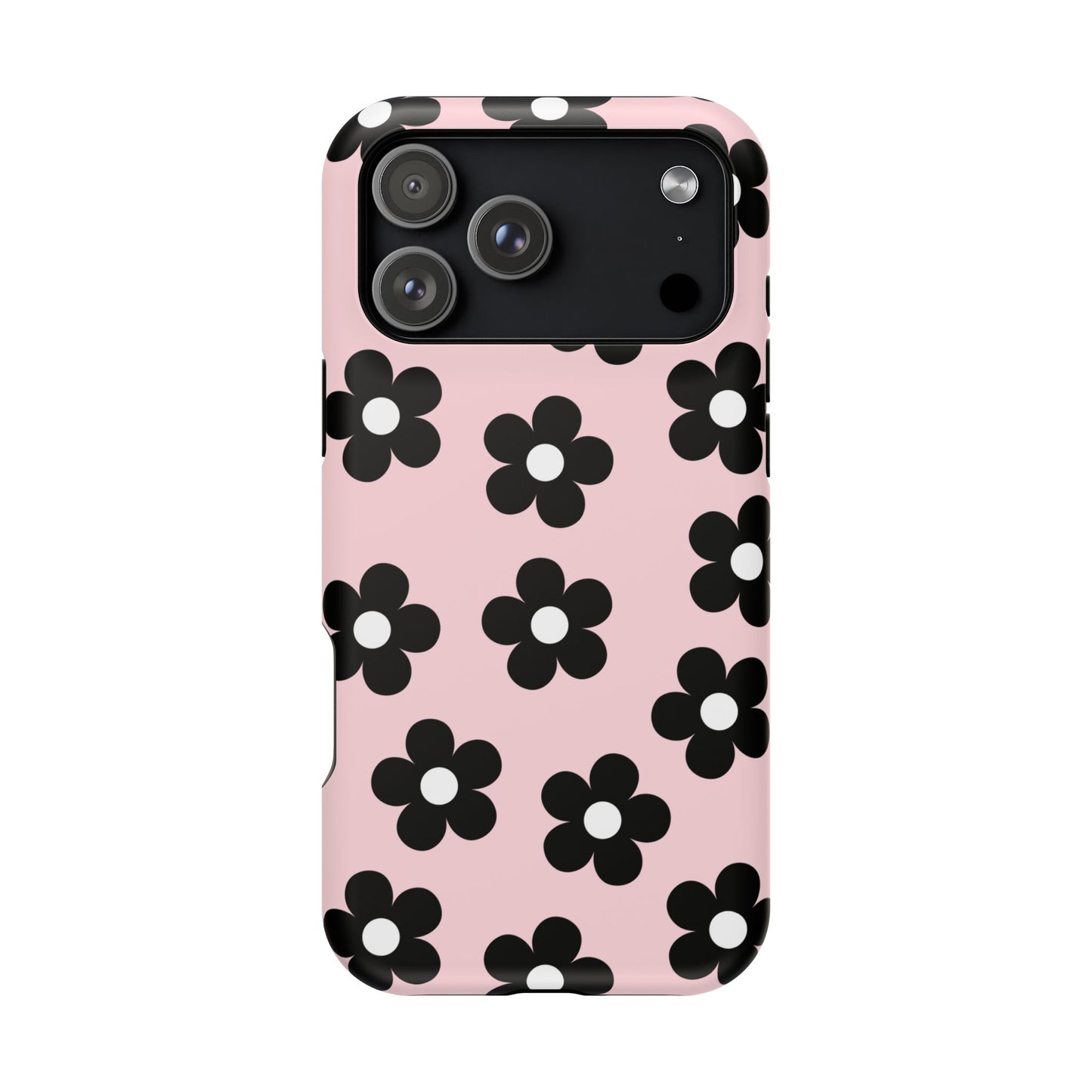 Pink & Black Retro Flowers iPhone Case