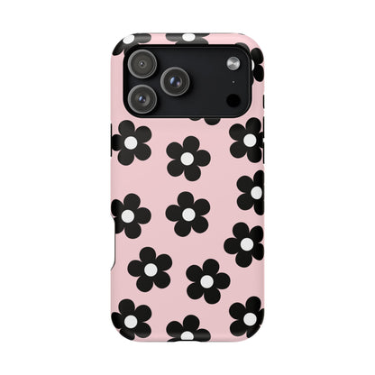 Pink & Black Retro Flowers iPhone Case