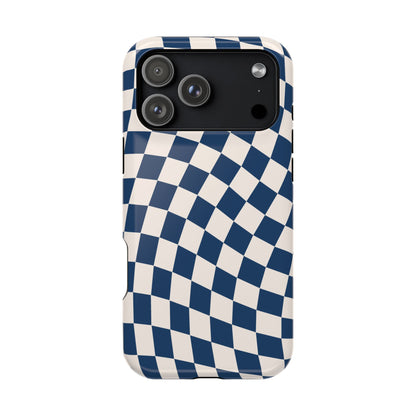 Navy & Beige Wavy Checkered iPhone Case
