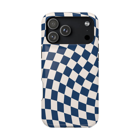 Navy & Beige Wavy Checkered iPhone Case