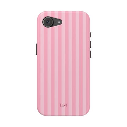 Custom Initials Pink Stripes iPhone Case