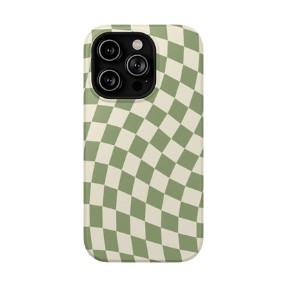 Green & Beige Wavy Checkered iPhone Case