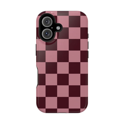 Burgundy & Pink Checkered iPhone Case