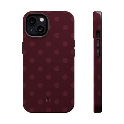 Custom Initials Burgundy Polka Dots iPhone Case