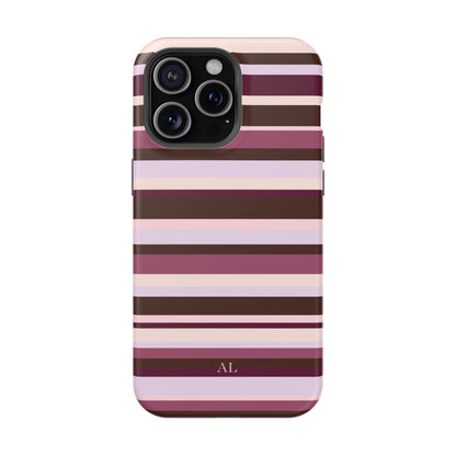 Custom Initials Berry Mocha Stripes iPhone Case