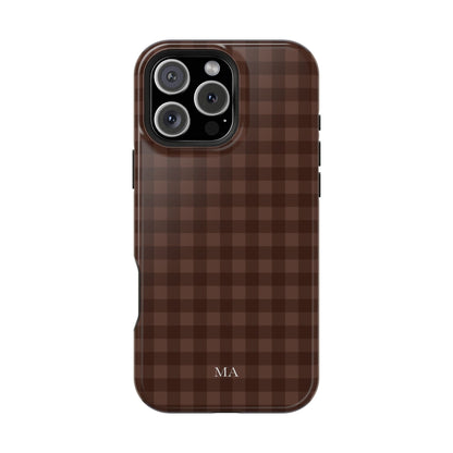 Custom Initials Brown Gingham iPhone Case