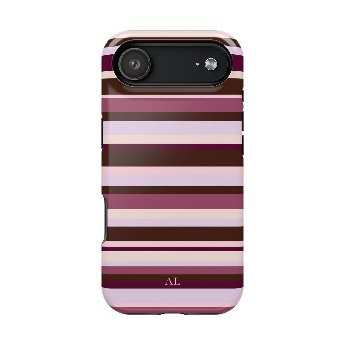 Custom Initials Berry Mocha Stripes iPhone Case