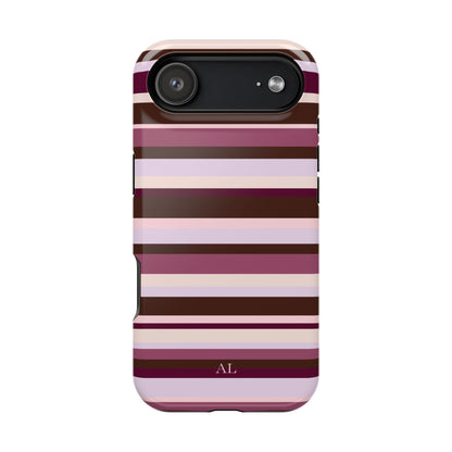 Custom Initials Berry Mocha Stripes iPhone Case