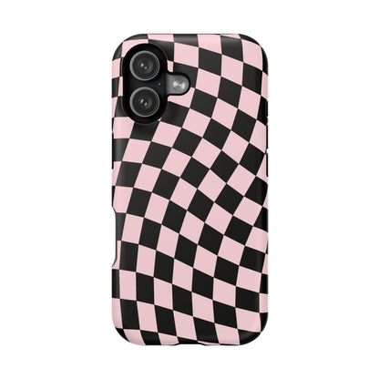 Pink & Black Wavy Checkered iPhone Case