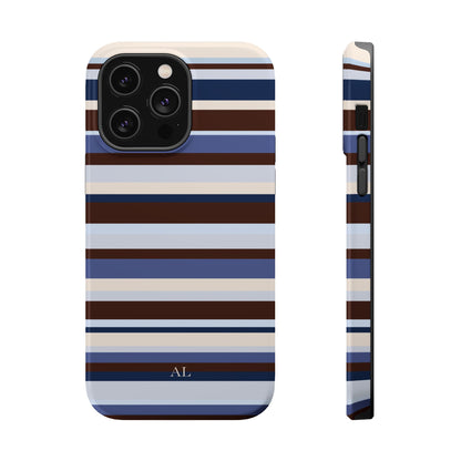 Custom Initials Blueberry Mocha Stripes iPhone Case