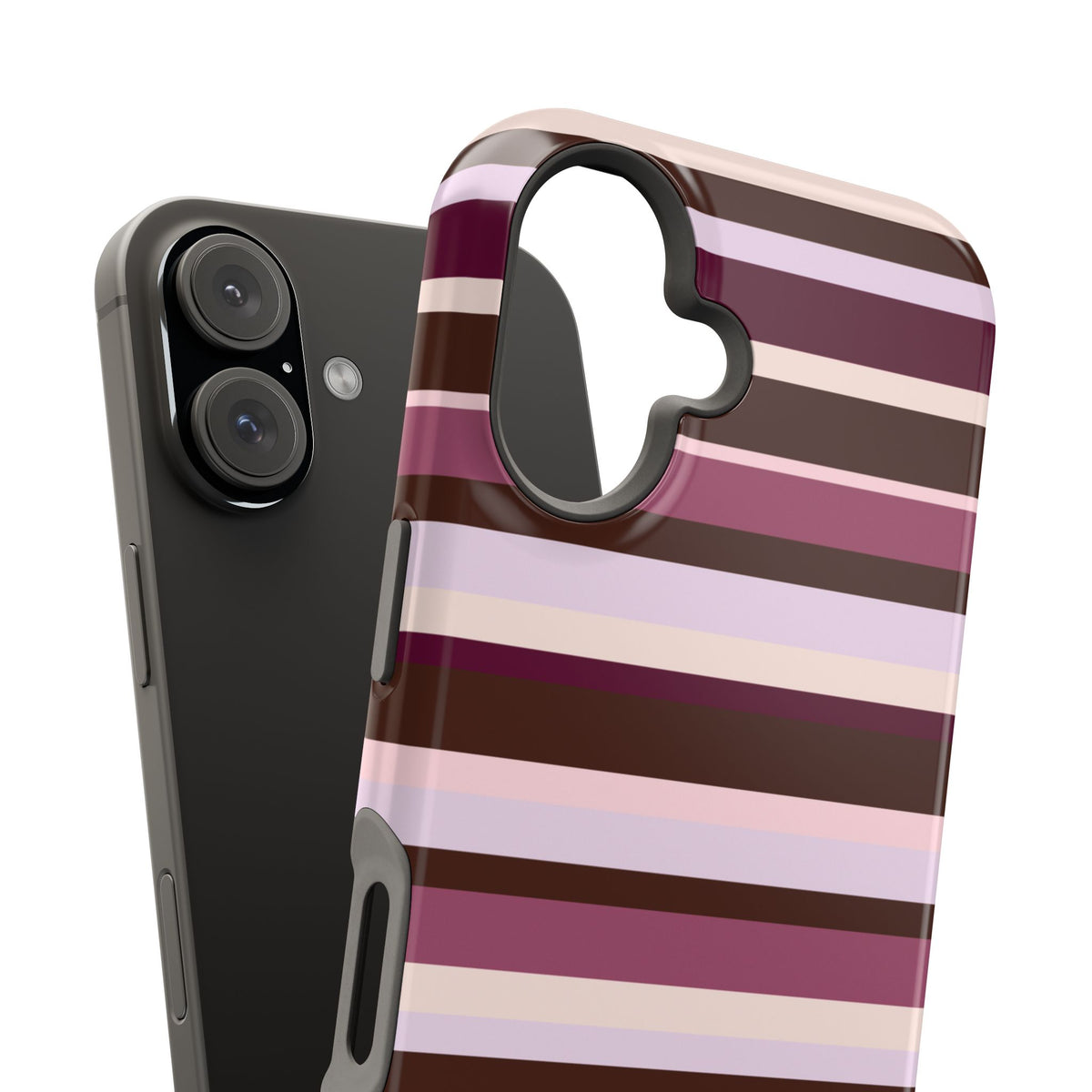 Custom Initials Berry Mocha Stripes iPhone Case