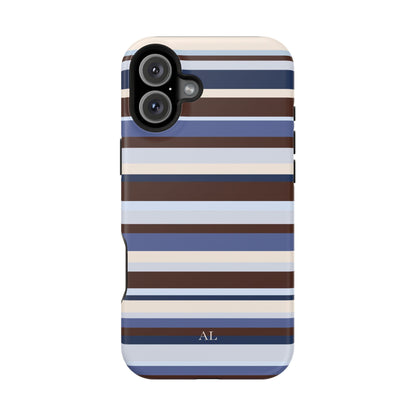 Custom Initials Blueberry Mocha Stripes iPhone Case