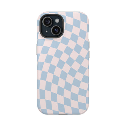 Pink & Blue Wavy Checkered iPhone Case