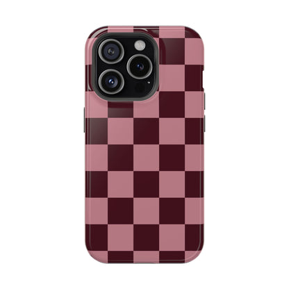Burgundy & Pink Checkered iPhone Case