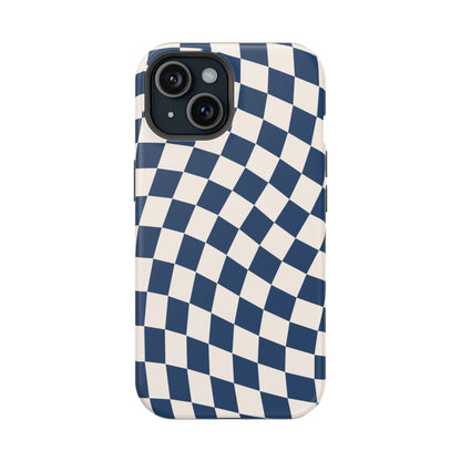 Navy & Beige Wavy Checkered iPhone Case