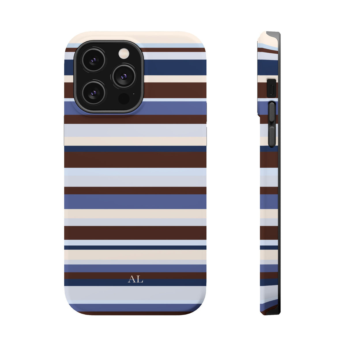 Custom Initials Blueberry Mocha Stripes iPhone Case