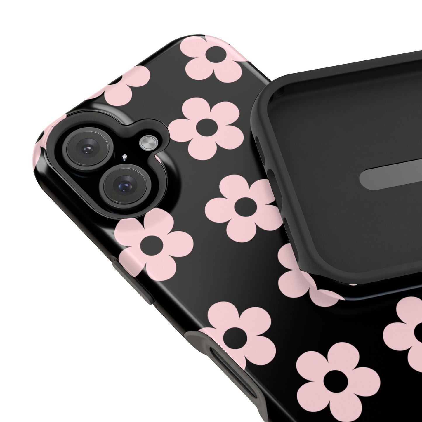 Black & Pink Retro Flowers iPhone Case