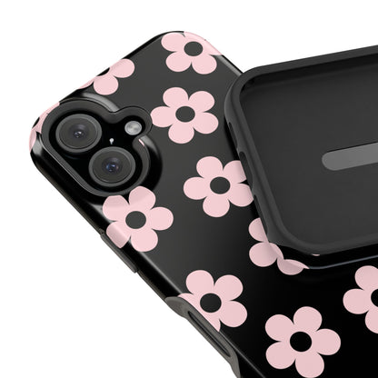 Black & Pink Retro Flowers iPhone Case