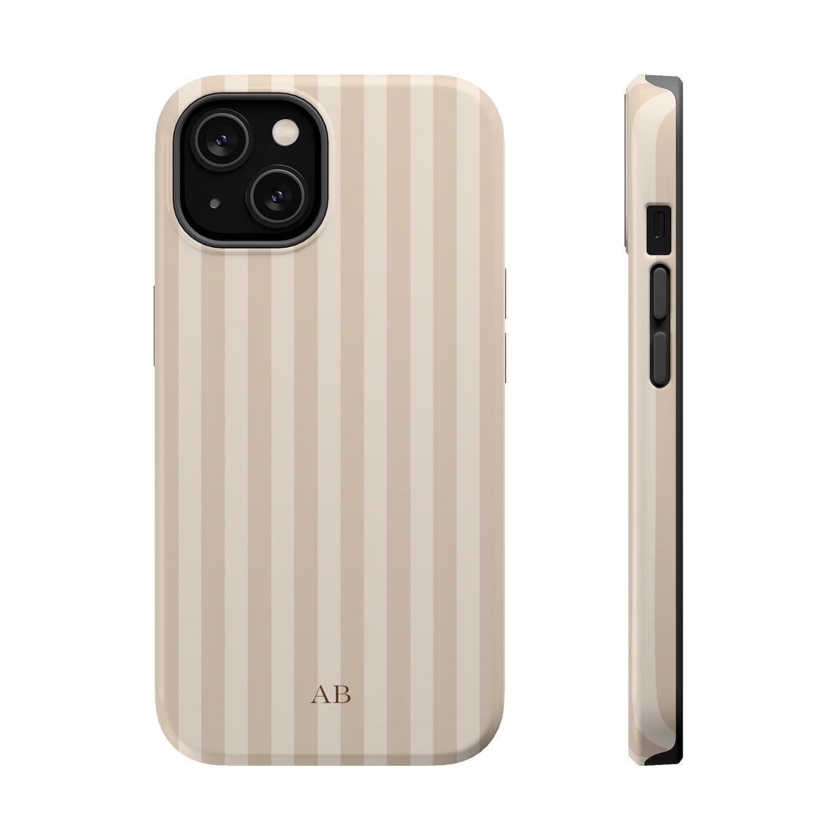 Custom Initials Beige Stripes iPhone Case