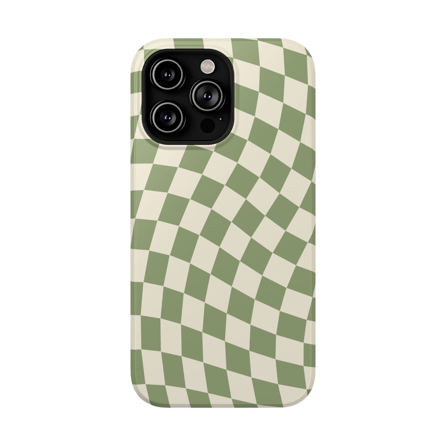 Green & Beige Wavy Checkered iPhone Case