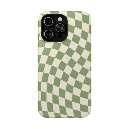 Green & Beige Wavy Checkered iPhone Case
