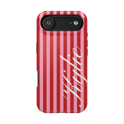 Personalized Cherry Blush Stripes iPhone Case