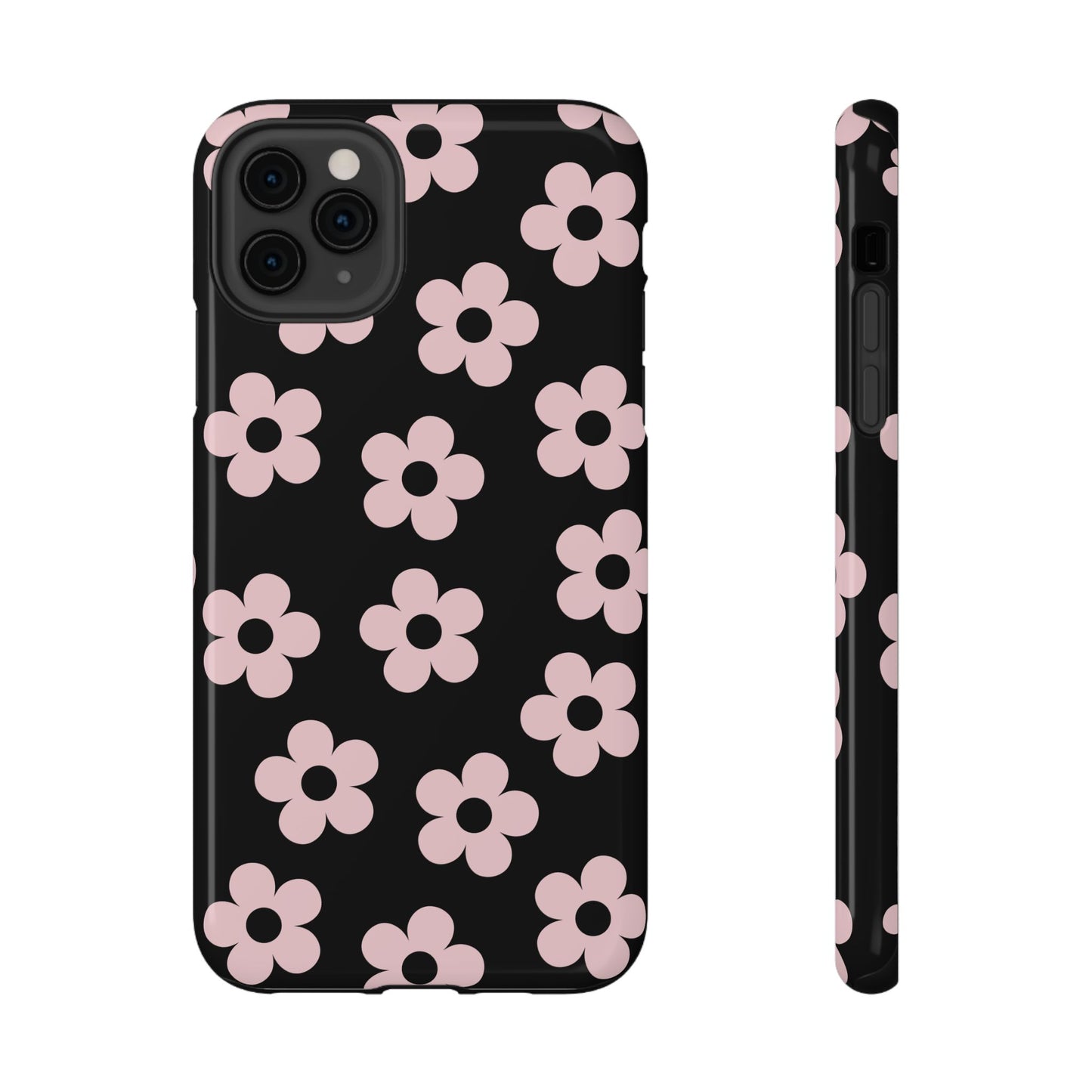 Black & Pink Retro Flowers iPhone Case