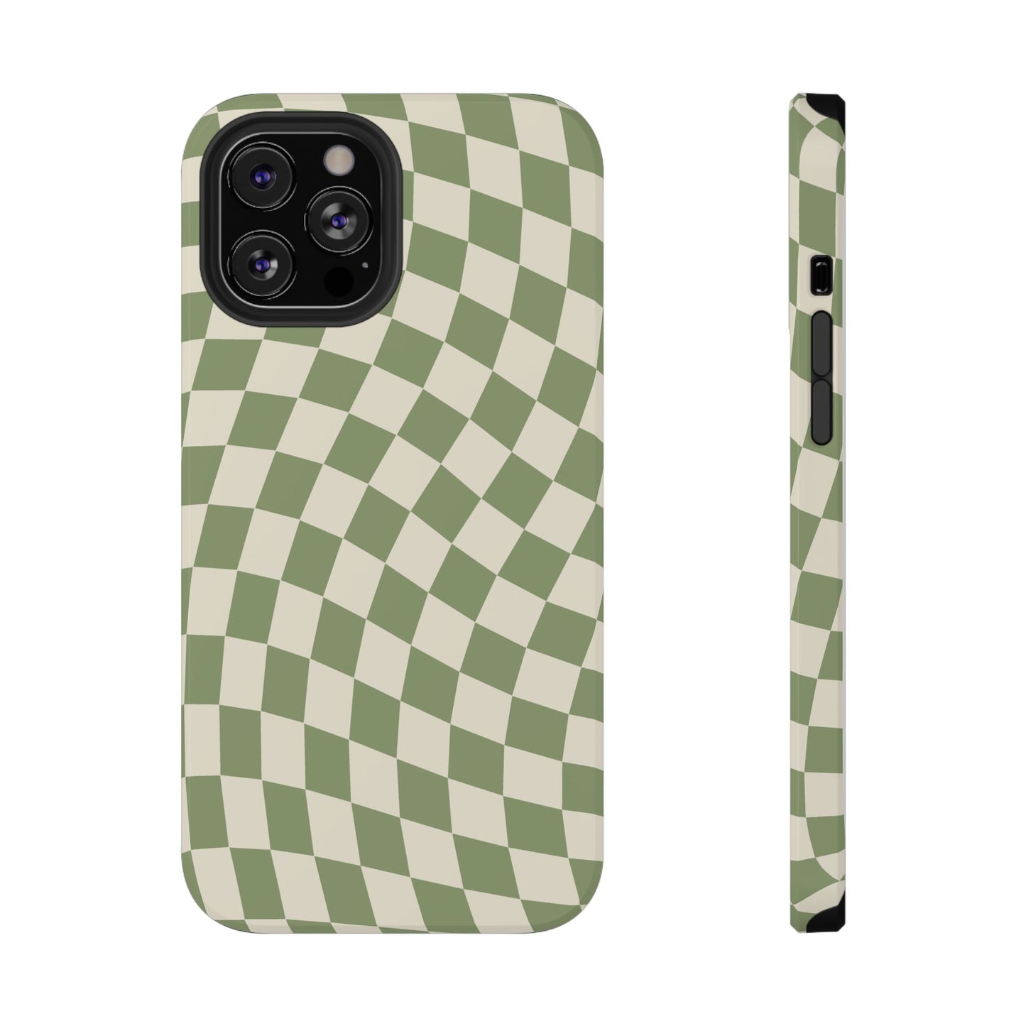 Green & Beige Wavy Checkered iPhone Case
