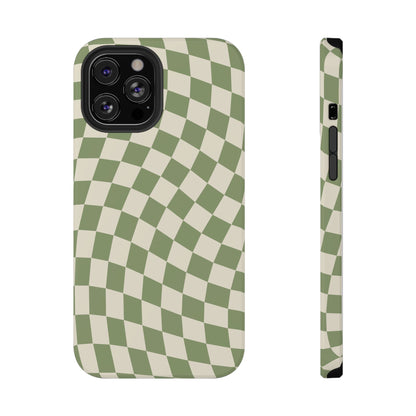Green & Beige Wavy Checkered iPhone Case