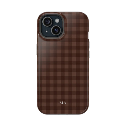 Custom Initials Brown Gingham iPhone Case