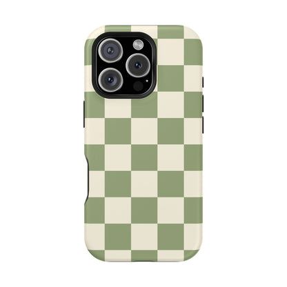 Green & Beige Checkered iPhone Case