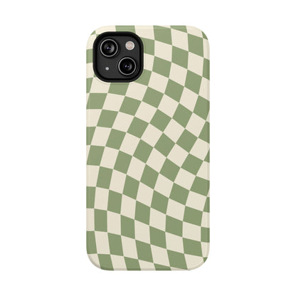 Green & Beige Wavy Checkered iPhone Case