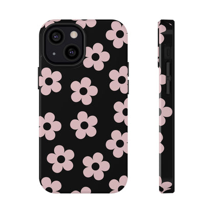 Black & Pink Retro Flowers iPhone Case