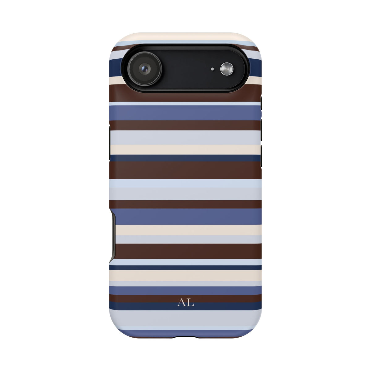 Custom Initials Blueberry Mocha Stripes iPhone Case
