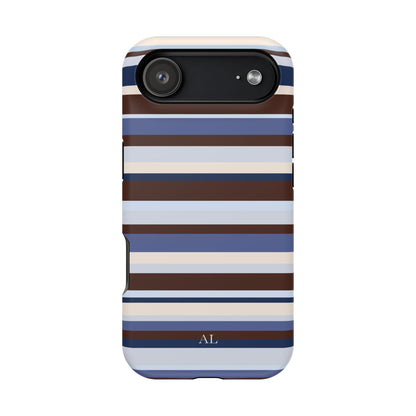 Custom Initials Blueberry Mocha Stripes iPhone Case