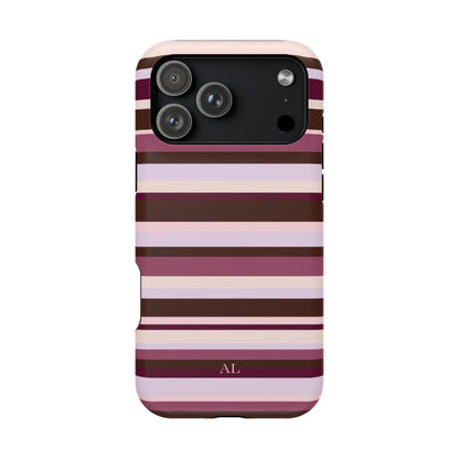 Custom Initials Berry Mocha Stripes iPhone Case