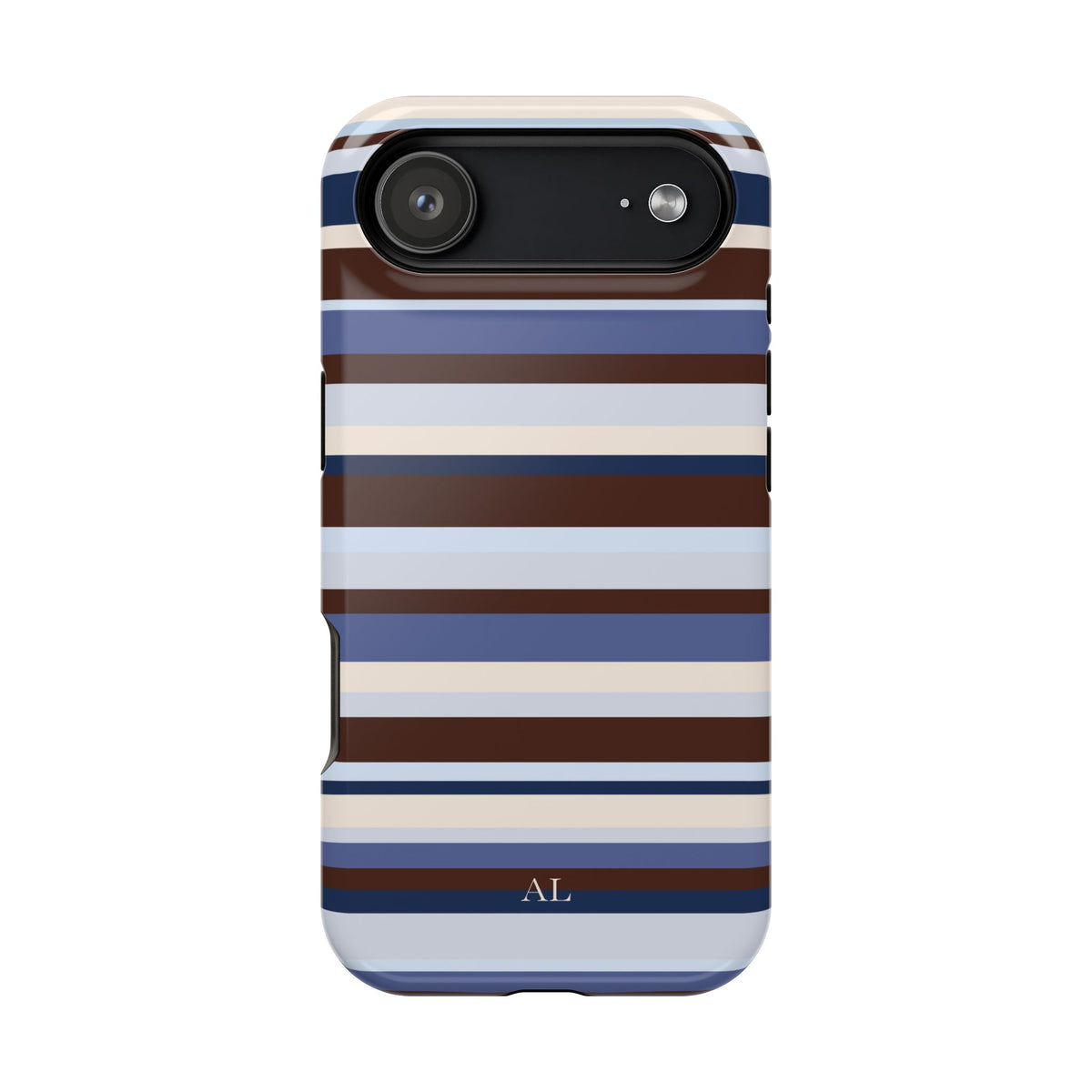 Custom Initials Blueberry Mocha Stripes iPhone Case