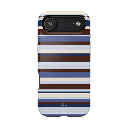 Custom Initials Blueberry Mocha Stripes iPhone Case