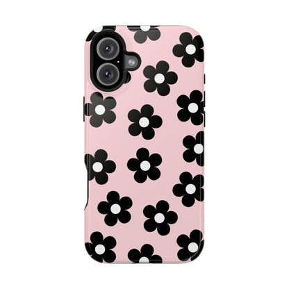 Pink & Black Retro Flowers iPhone Case