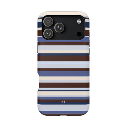 Custom Initials Blueberry Mocha Stripes iPhone Case